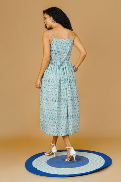 Blue Blockprint Midi Dress