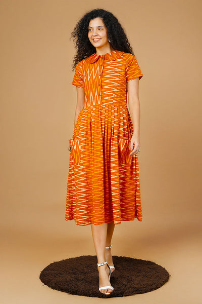 Orange Ikat Midi Dress