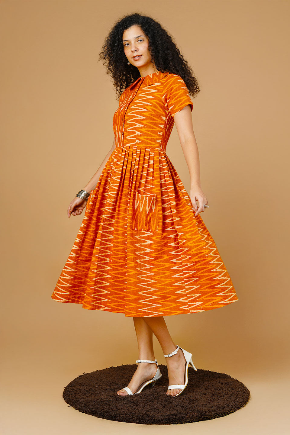 Orange Ikat Midi Dress