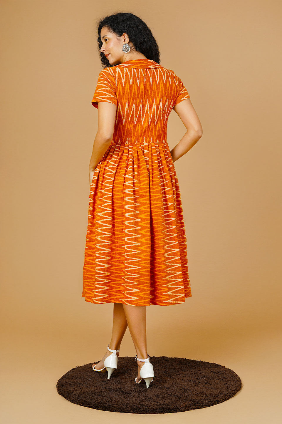 Orange Ikat Midi Dress