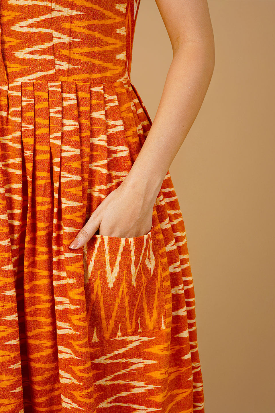 Orange Ikat Midi Dress