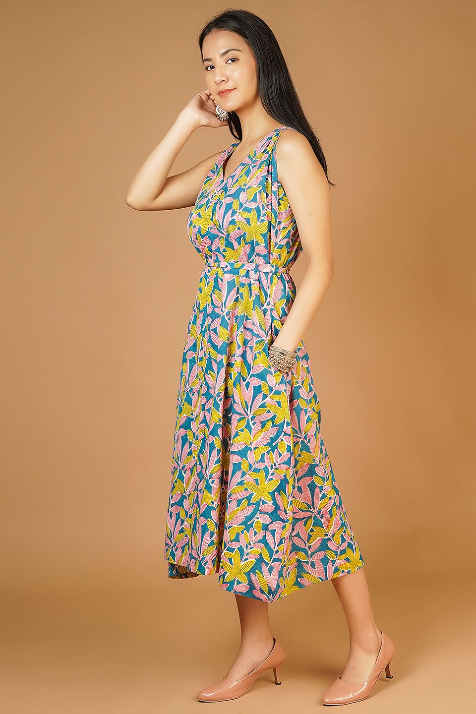 Bagru Midi Multicolor Dress