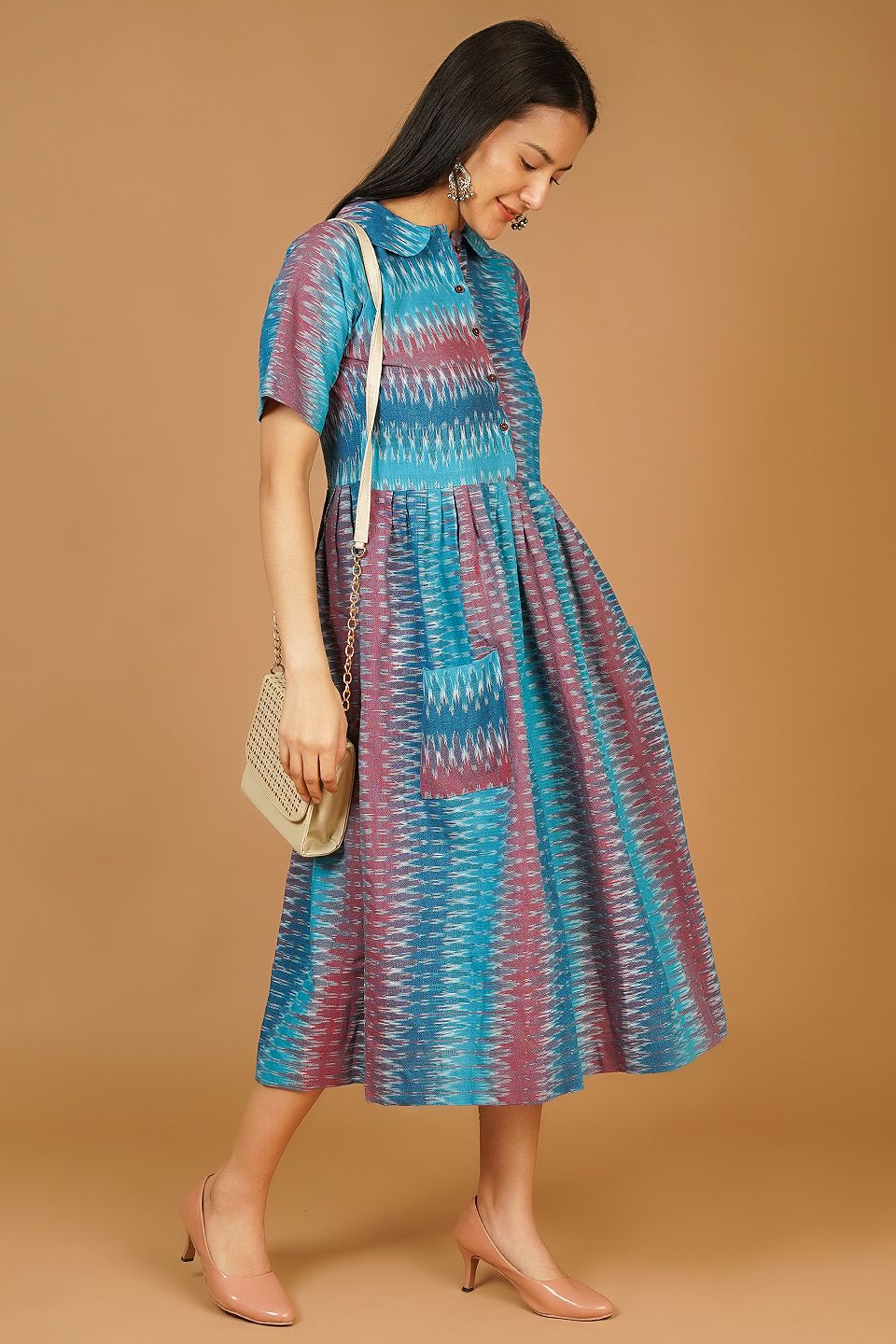 IKAT Midi Blue Dress