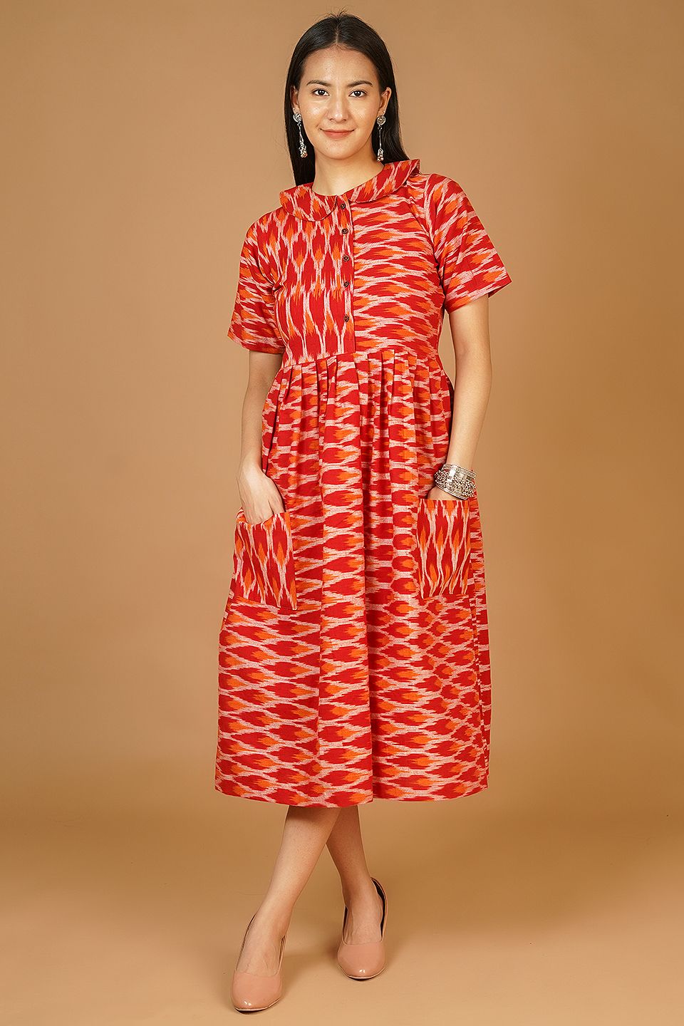 IKAT Midi Red Dress