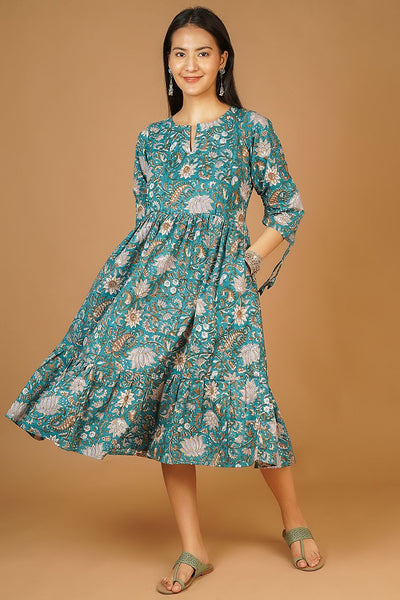 Bagru Midi Green Dress