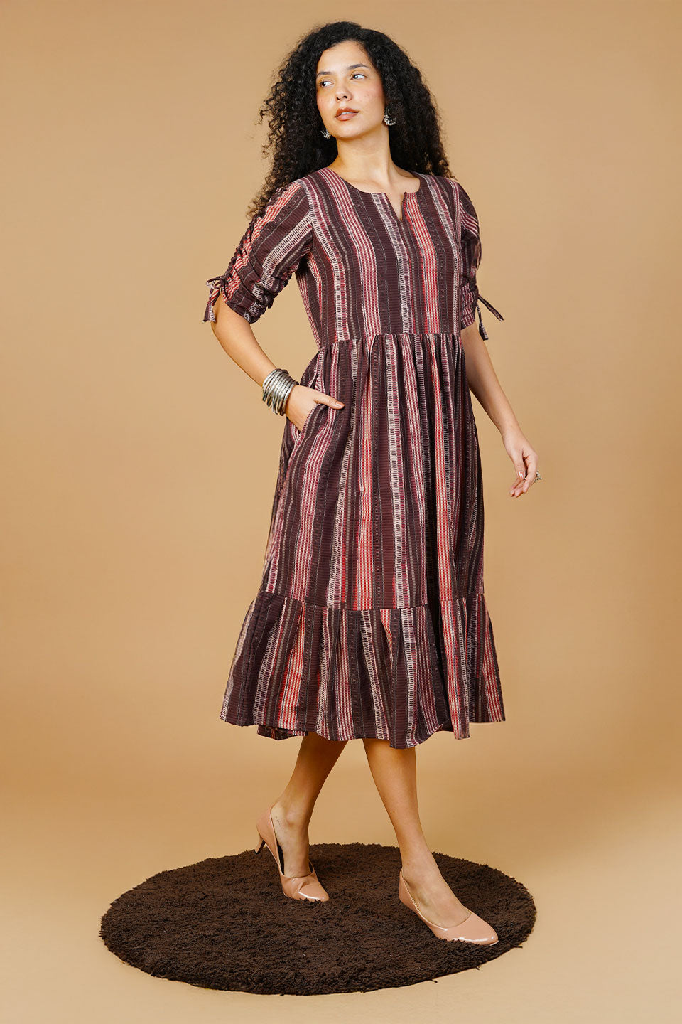 Brown Bagru Midi Dress