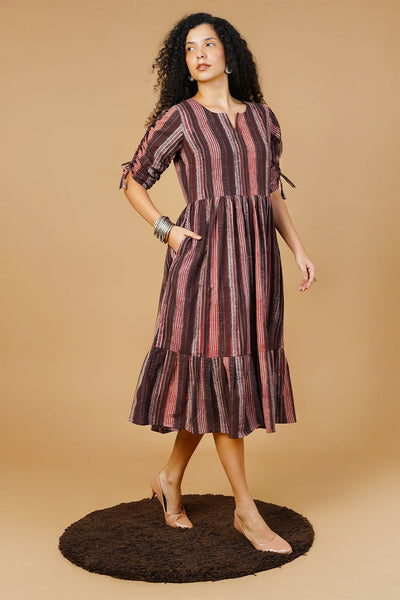 Brown Bagru Midi Dress
