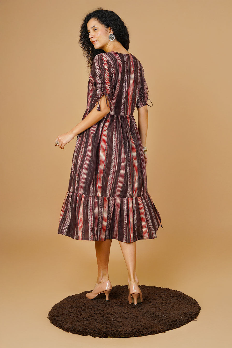 Brown Bagru Midi Dress