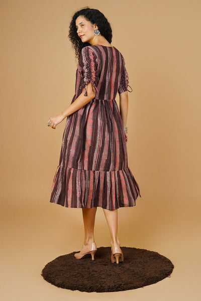 Brown Bagru Midi Dress