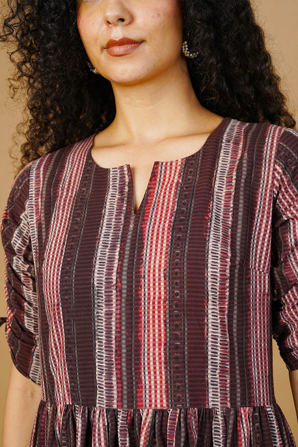 Brown Bagru Midi Dress