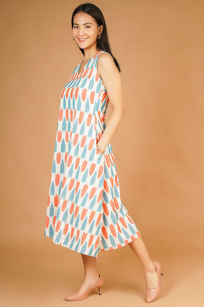 IKAT Midi White Dress