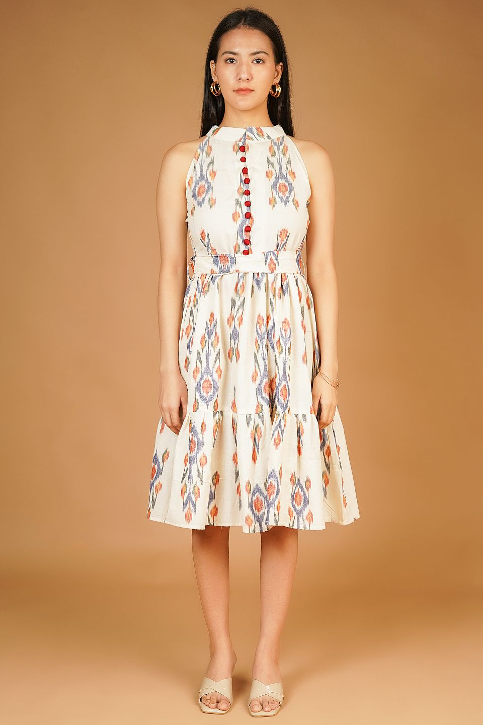 IKAT Midi White Dress