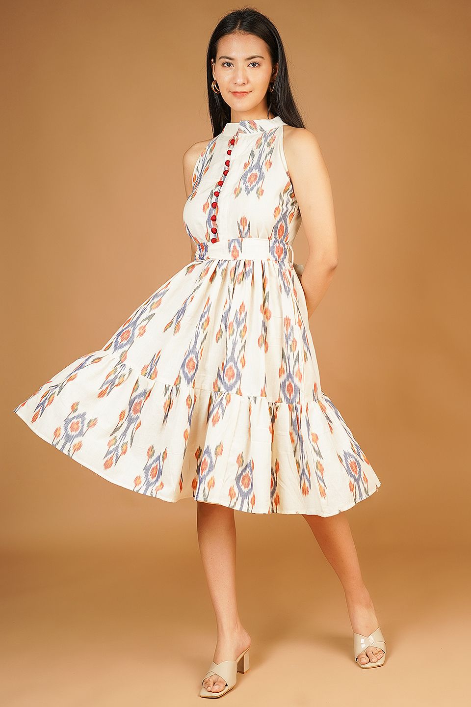 IKAT Midi White Dress