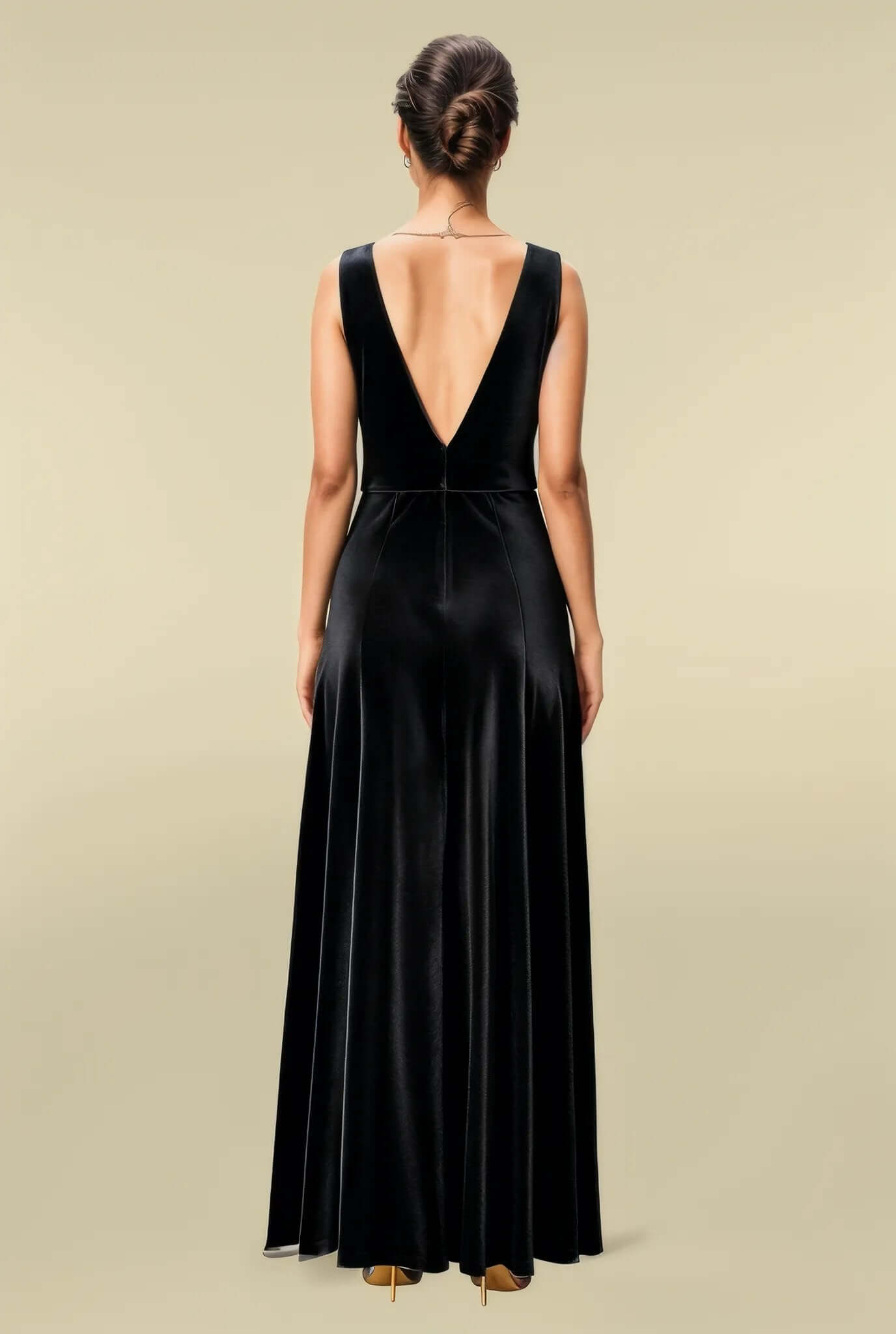 Plunge stretch velvet maxi Dress