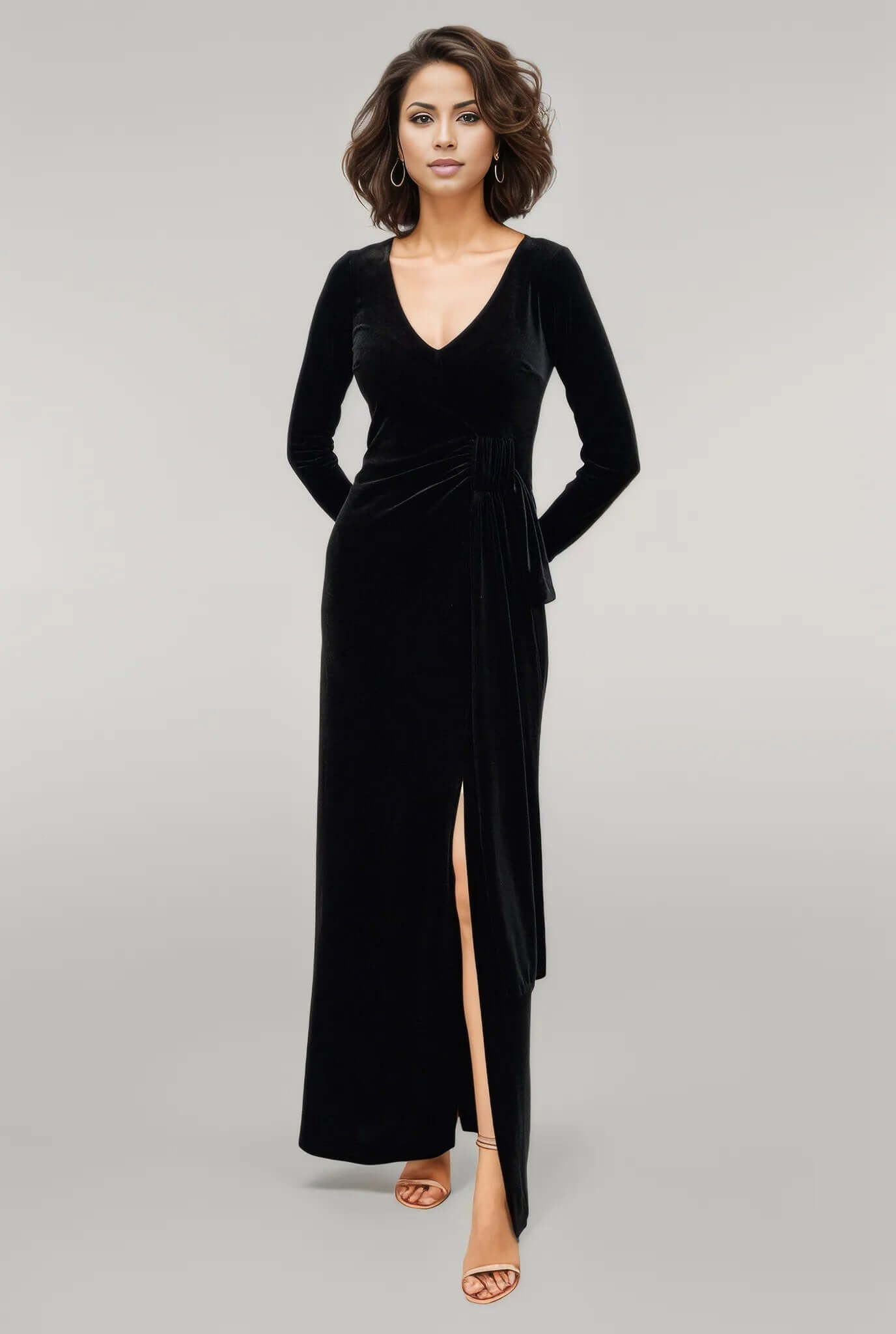 Vented velvet maxi Dress