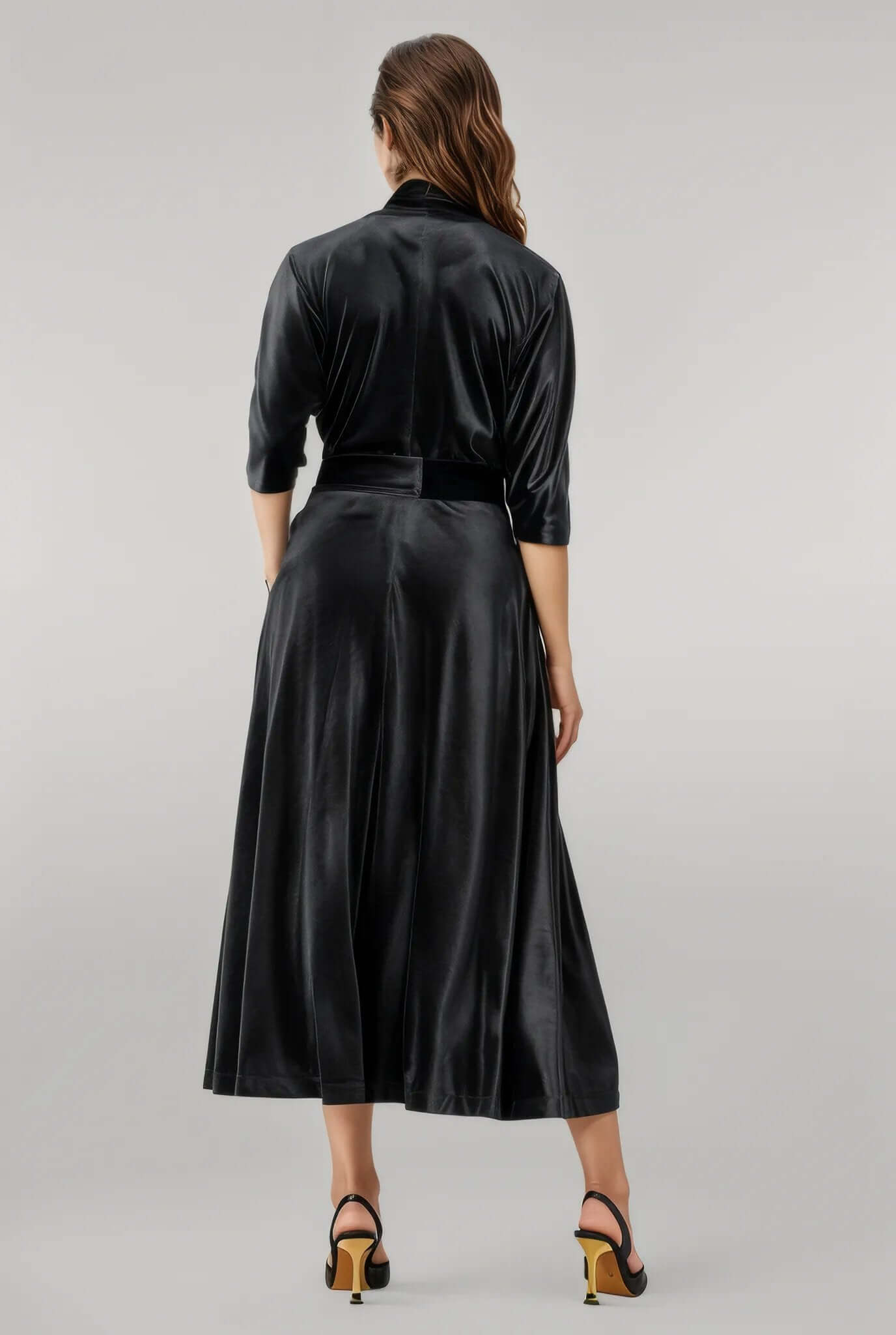 Plunge stretch velvet vented Dress