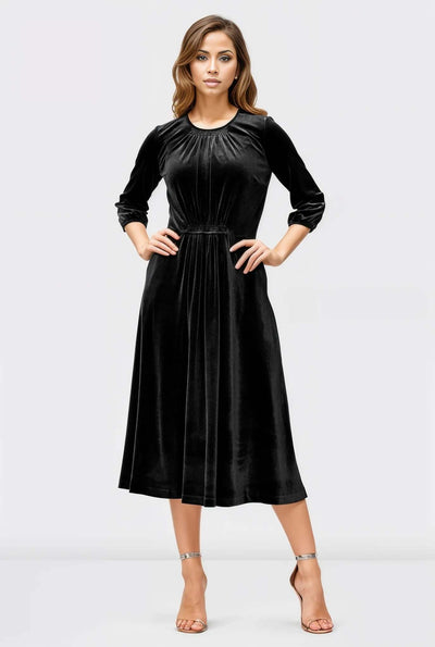 Keyhole front smocked velvet Dress