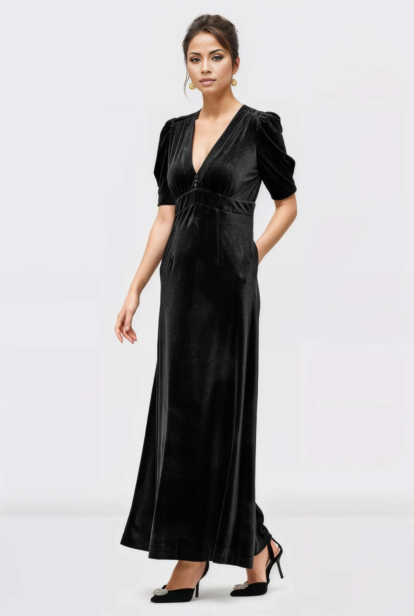 Stretch velvet empire maxi Dress