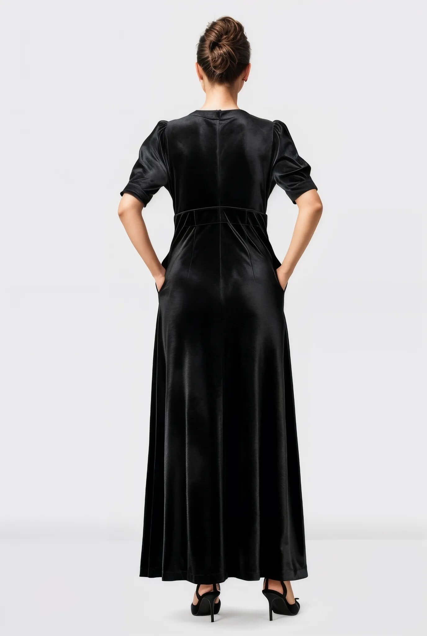 Stretch velvet empire maxi Dress