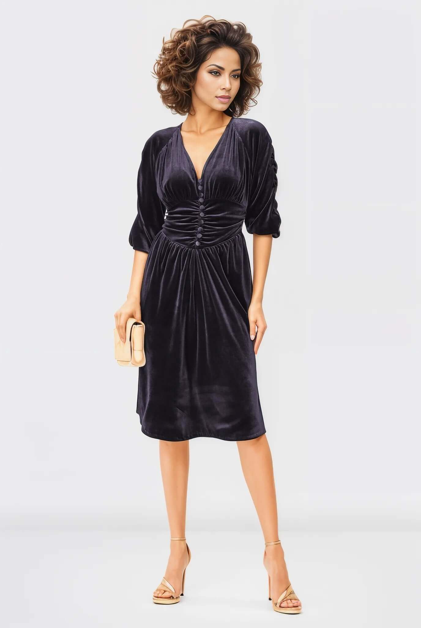 Ruched waist stretch velvet Dress