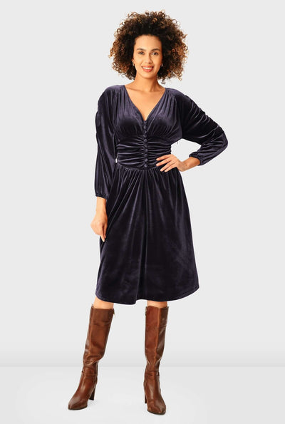 Ruched waist stretch velvet Dress