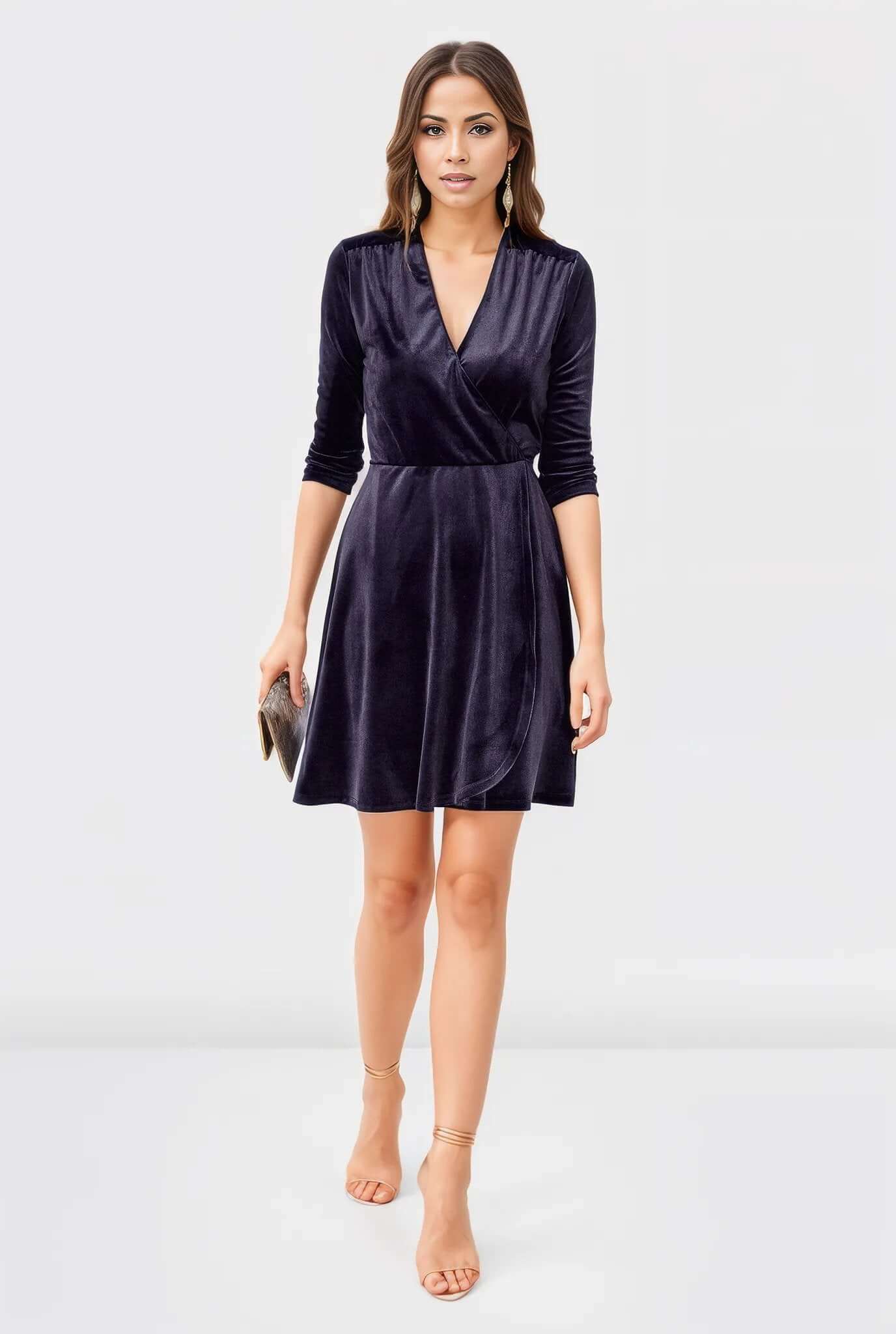 Stretch velvet faux wrap Dress