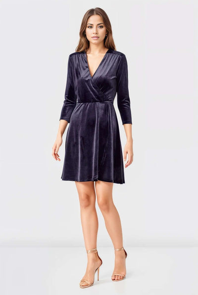 Stretch velvet faux wrap Dress