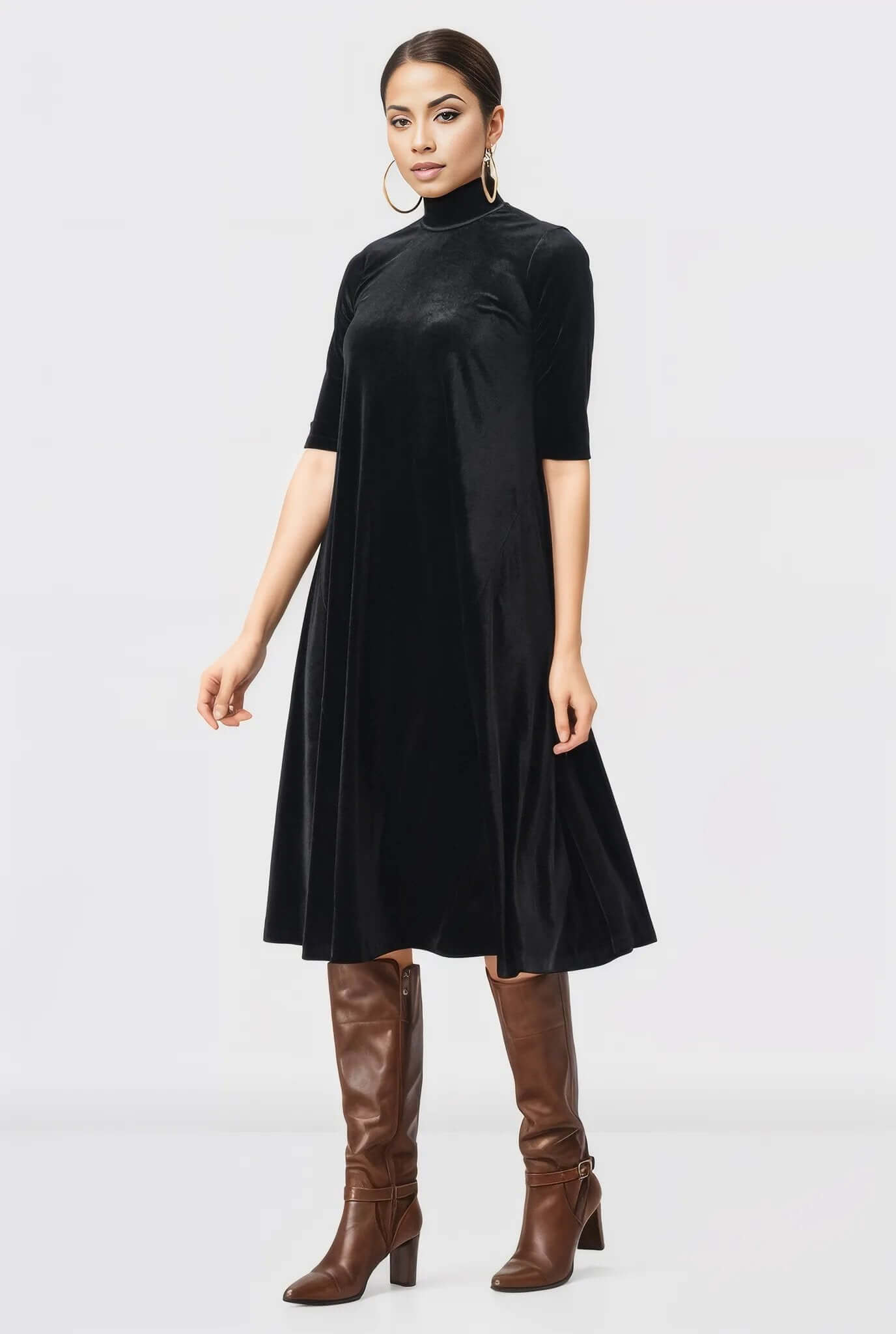 High neck stretch velvet shift Dress