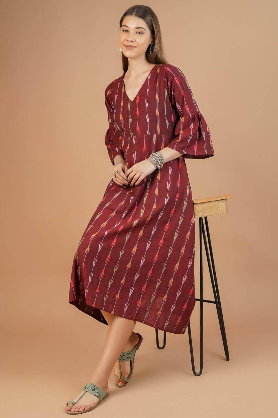 Ikat Cotton Red Midi Dress