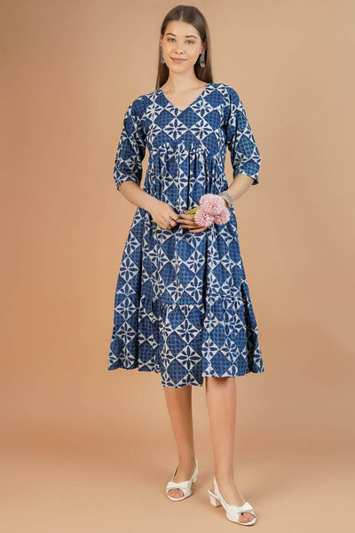 Indigo Cotton Blue Midi Dress