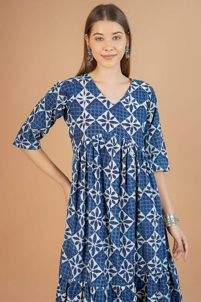 Indigo Cotton Blue Midi Dress