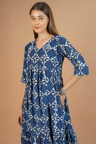 Indigo Cotton Blue Midi Dress