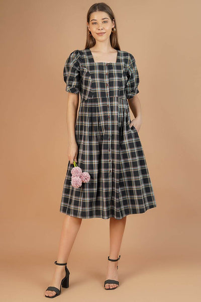 100% Cotton Black Midi Dress