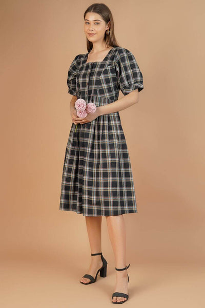 100% Cotton Black Midi Dress