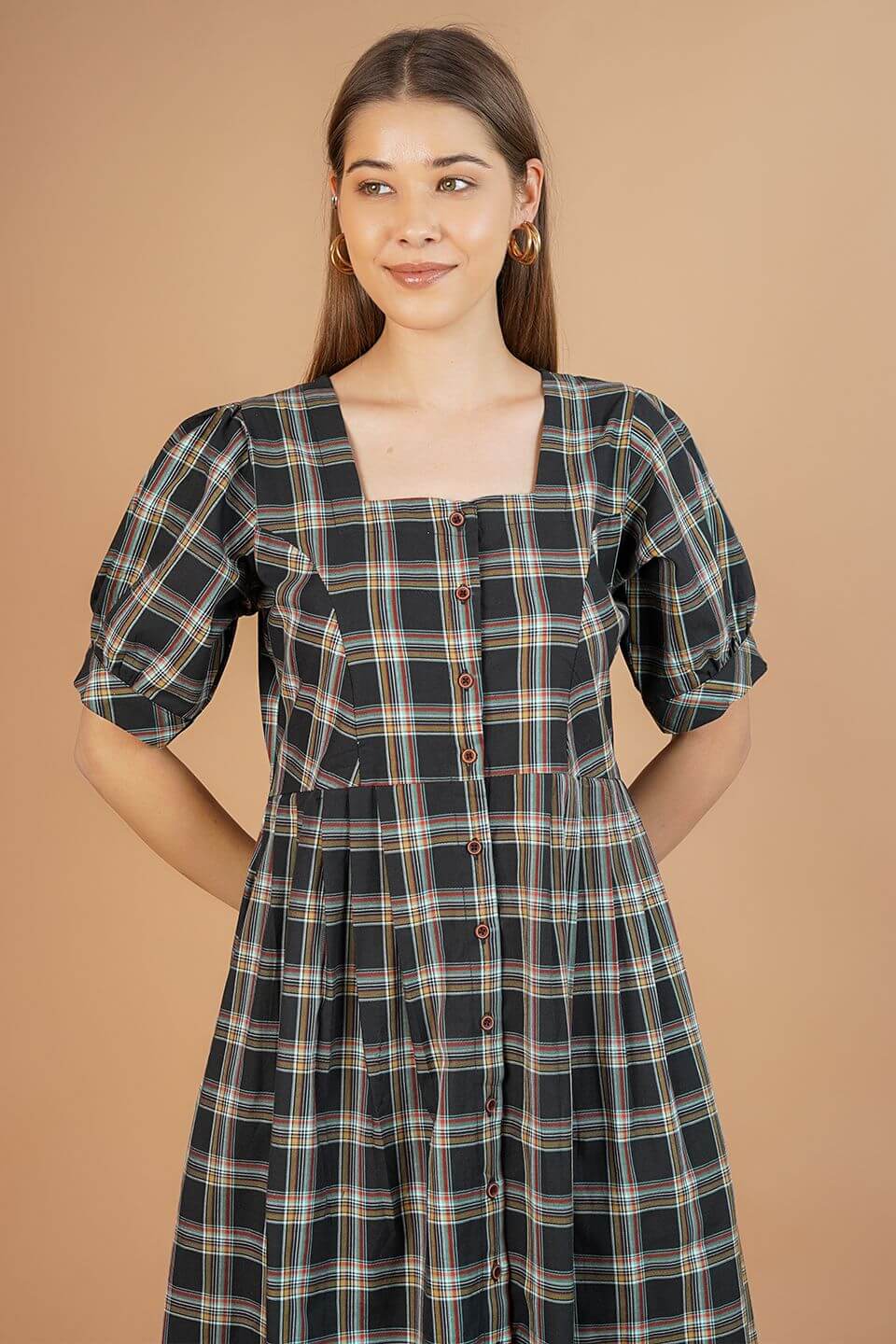 100% Cotton Black Midi Dress
