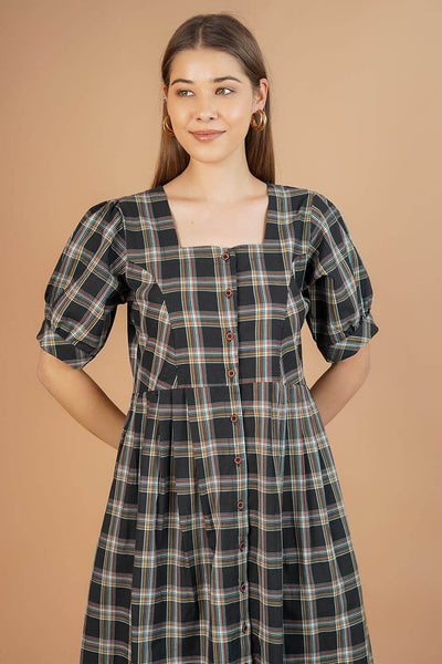 100% Cotton Black Midi Dress