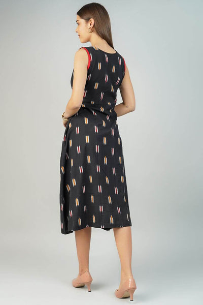 Ikat Cotton Black Midi Dress