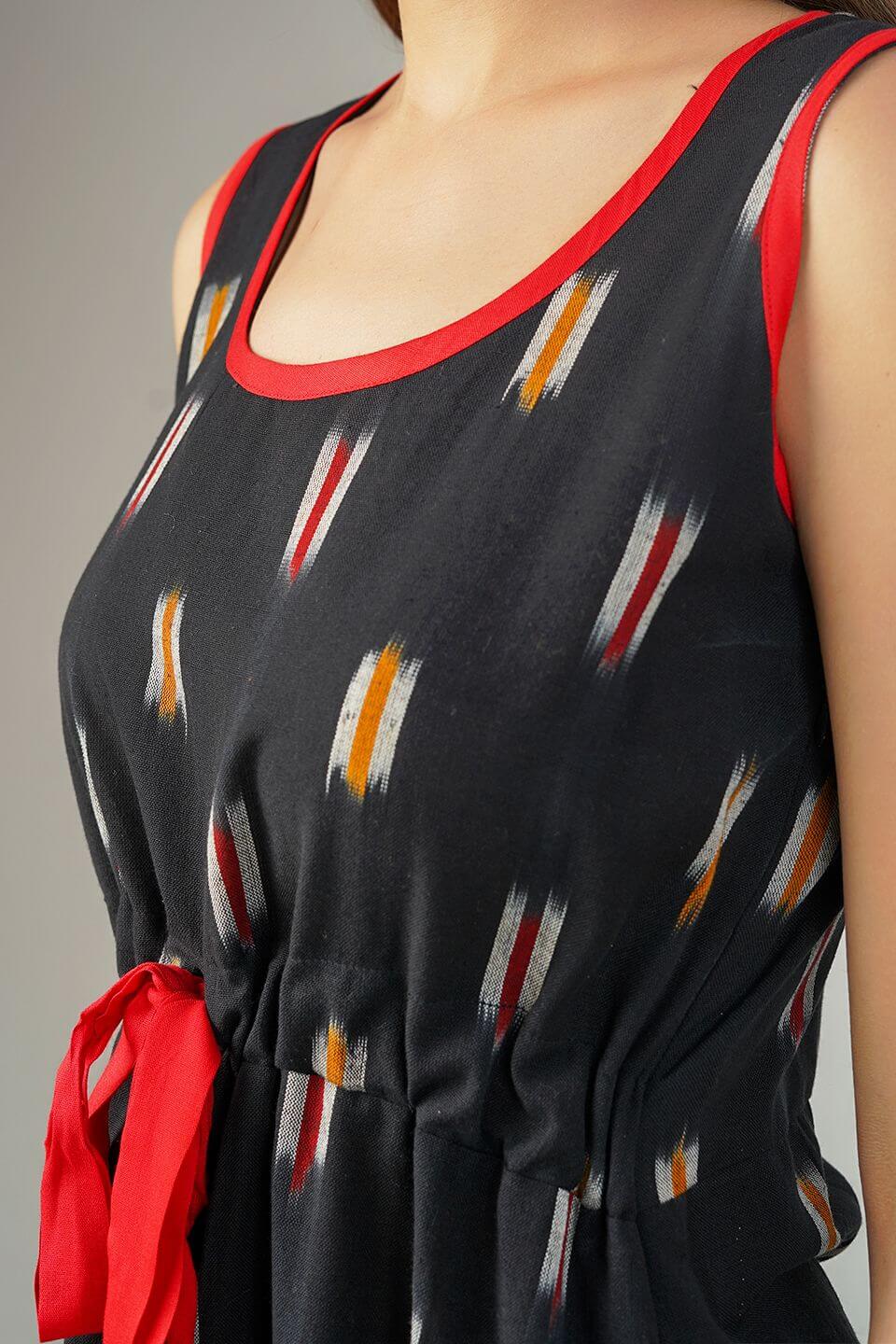 Ikat Cotton Black Midi Dress