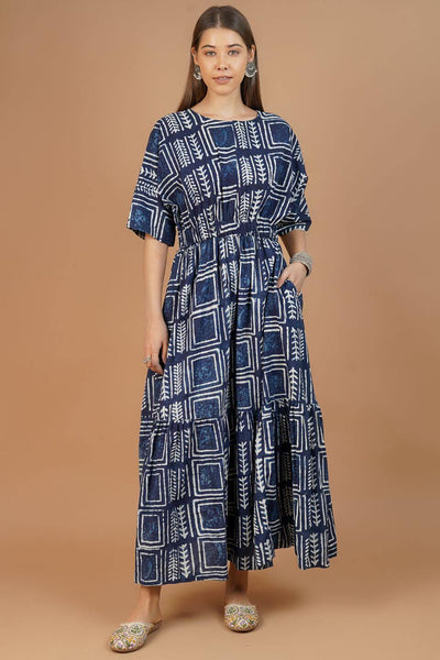 Indigo Cotton Blue Midi Dress