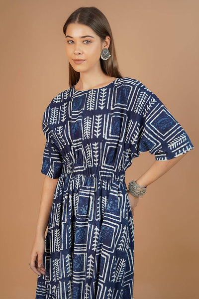 Indigo Cotton Blue Midi Dress
