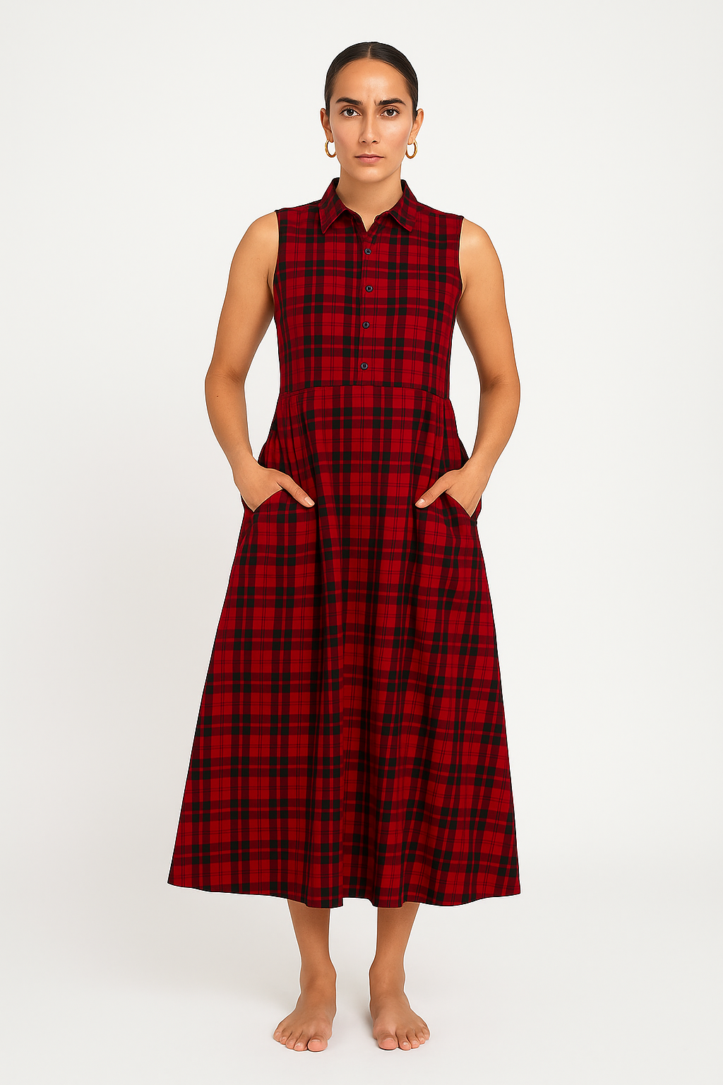 Premium Cotton Red Midi Dress