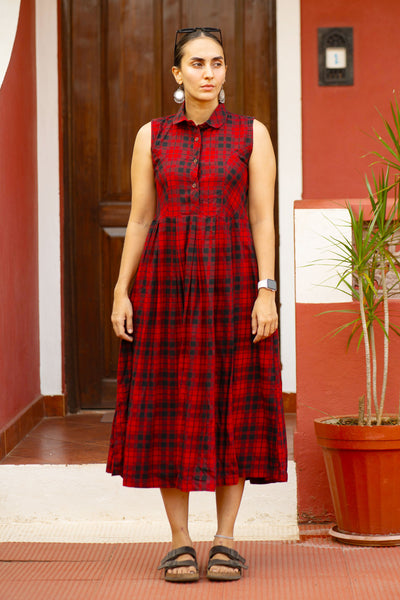 Premium Cotton Red Midi Dress