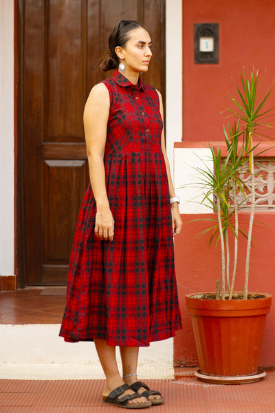 Premium Cotton Red Midi Dress