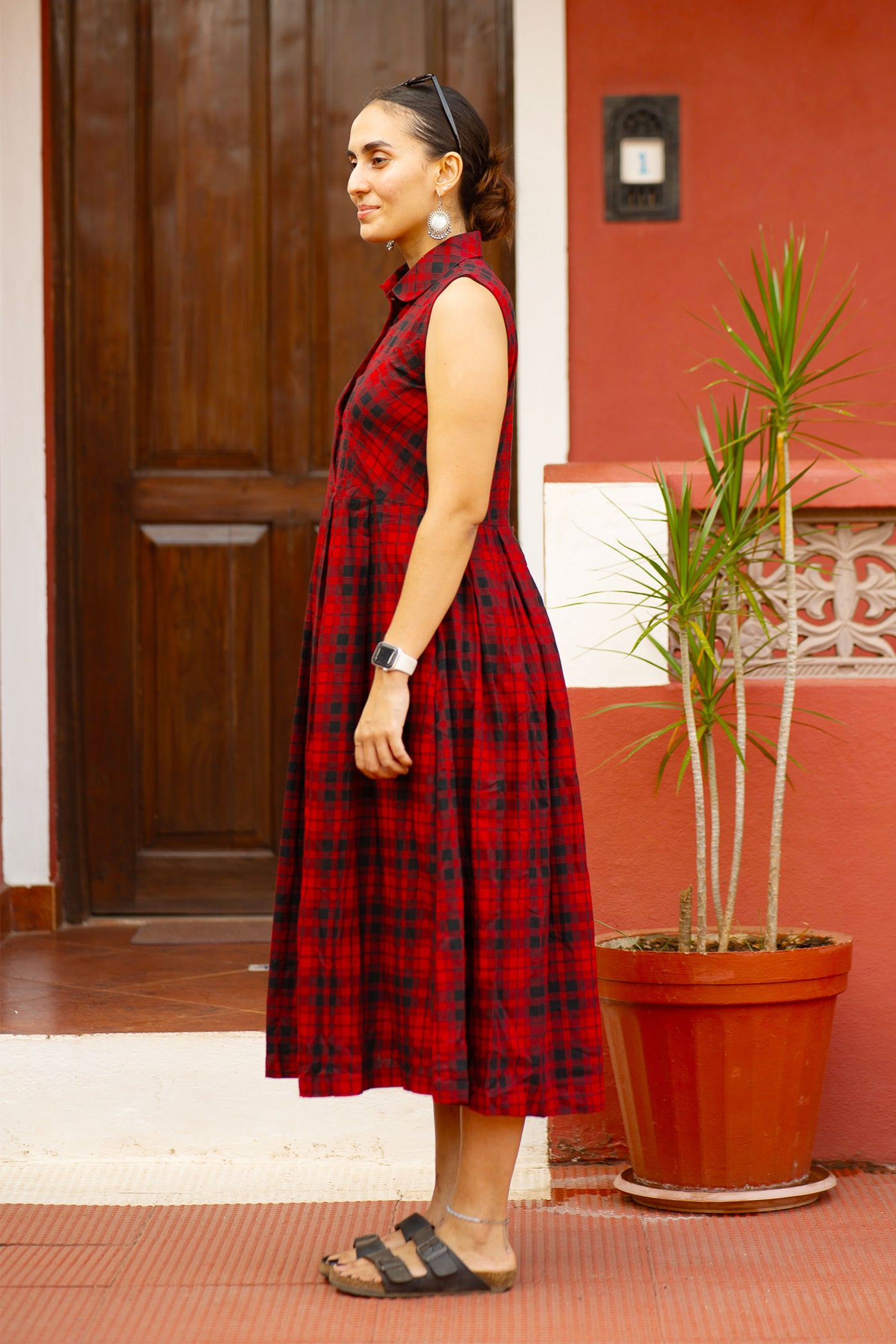 Premium Cotton Red Midi Dress