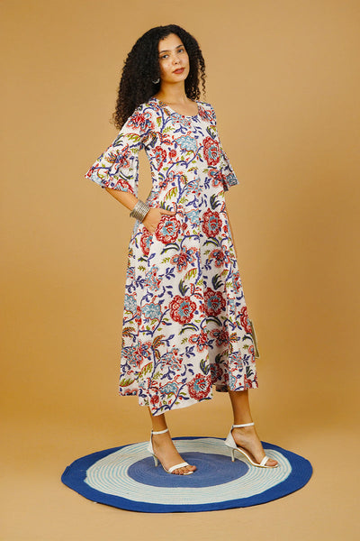 White Screen Print Cotton Dress