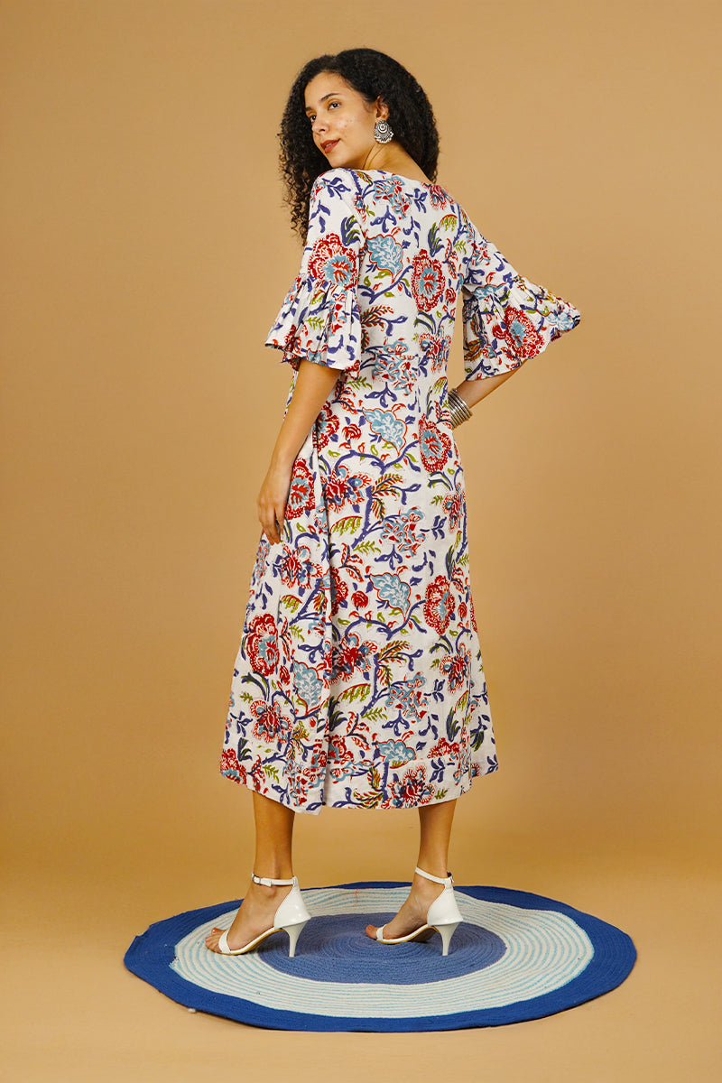 White Screen Print Cotton Dress