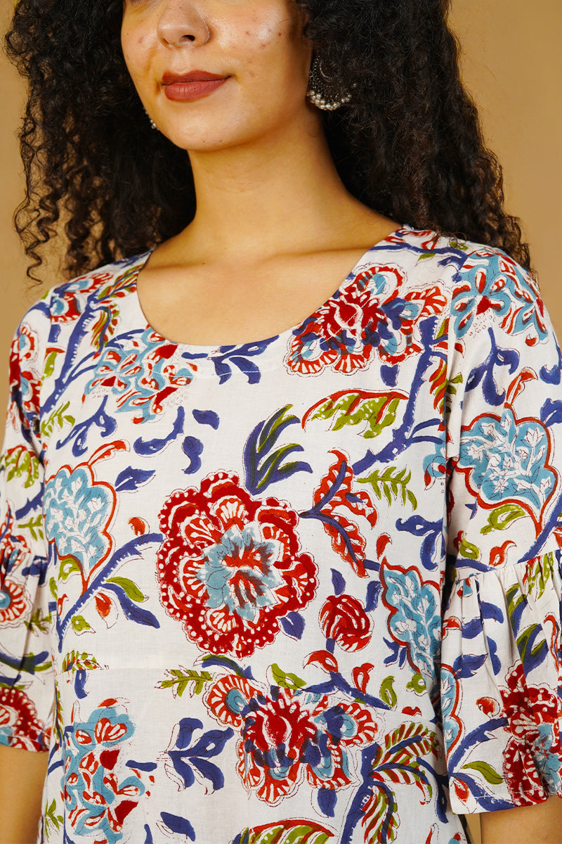 White Screen Print Cotton Dress