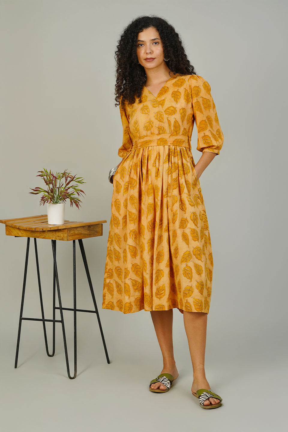 Yellow Bagru Cotton Dress