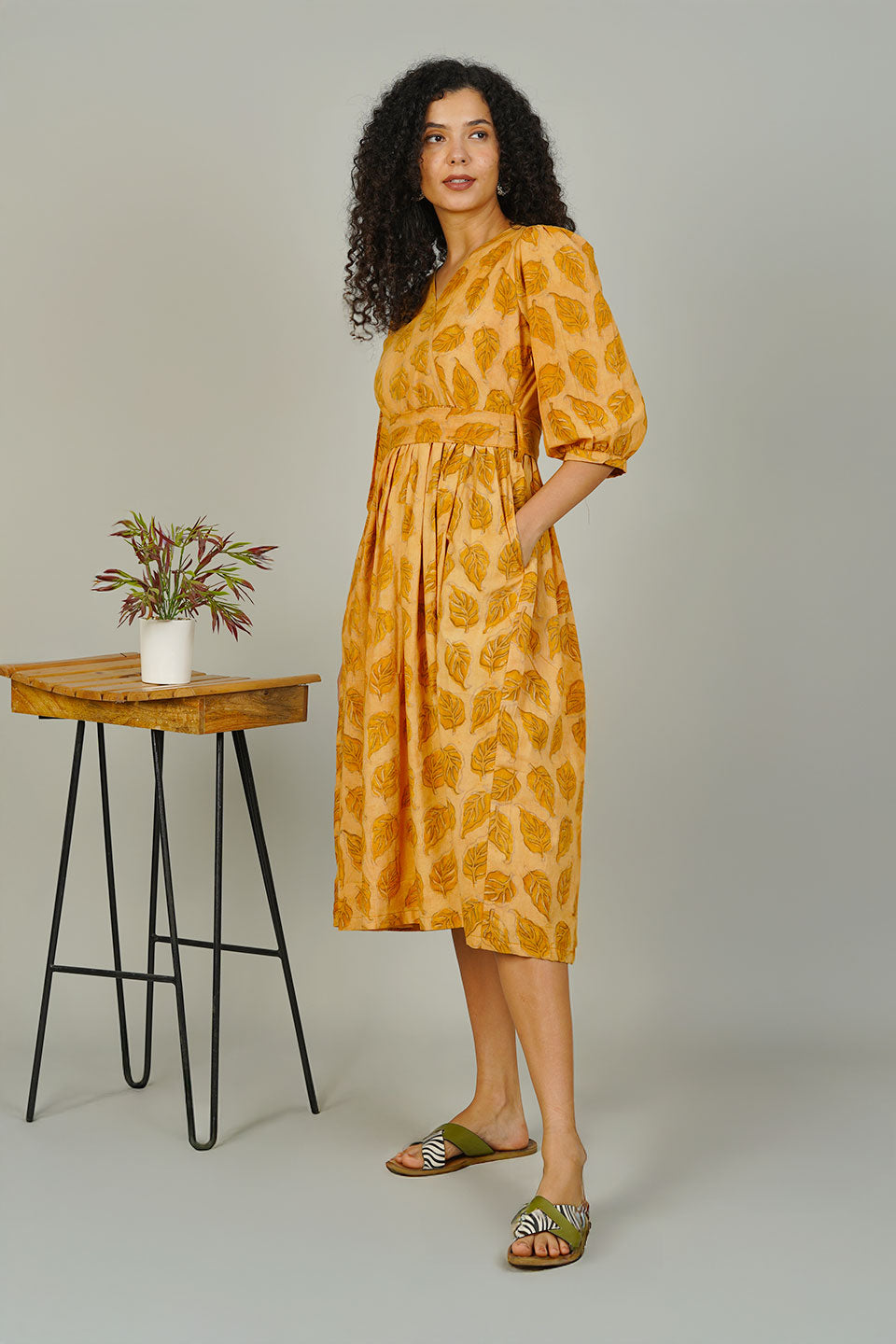 Yellow Bagru Cotton Dress