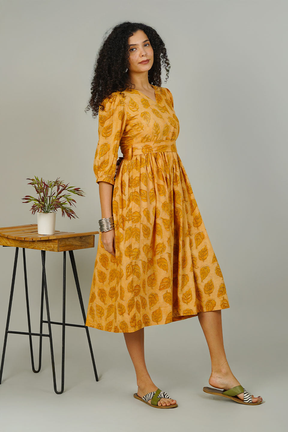 Yellow Bagru Cotton Dress